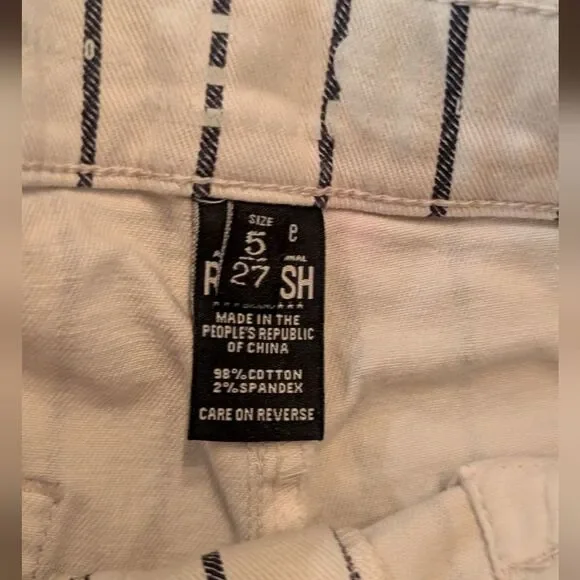 Rewash High Waist Striped Shorts - Cream and Navy - Picture 3 of 7